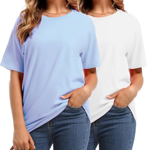 Cotton T shirt for women Crewneck Tee Short Sleeve BasicTop Plus size with 5XL Multipacks in Saudi Arabia