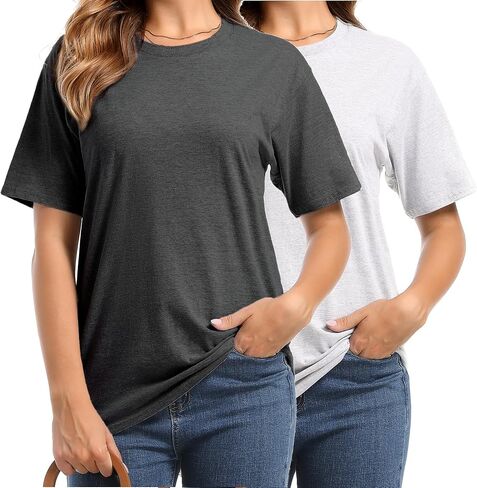 Cotton T shirt for women Crewneck Tee Short Sleeve BasicTop Plus size with 5XL Multipacks in Saudi Arabia