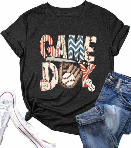 Baseball Game Day Shirt Women Baseball Mom Shirts Vintage Baseball Print Tshirt Casual Letter Print Tee Tops in Kuwait