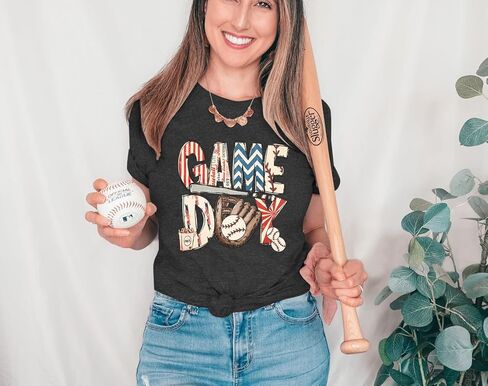 Baseball Game Day Shirt Women Baseball Mom Shirts Vintage Baseball Print Tshirt Casual Letter Print Tee Tops in Kuwait