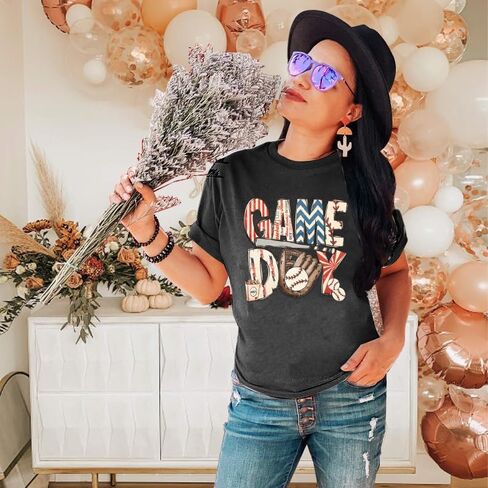 Baseball Game Day Shirt Women Baseball Mom Shirts Vintage Baseball Print Tshirt Casual Letter Print Tee Tops in Kuwait