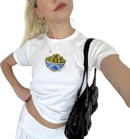 تي شيرت نسائي جرافيك للأطفال تي شيرت جمالي عتيق لطيف Y2K مطبوع عليه فواكه 90s تي شيرت صيفي قصير in Kuwait