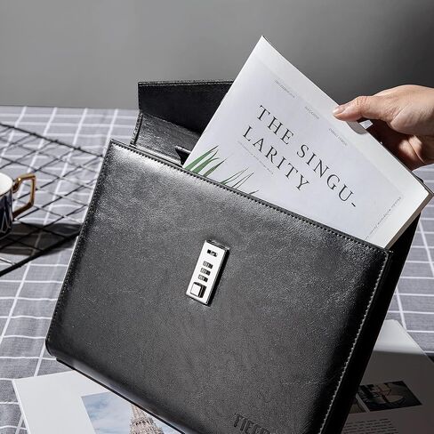 حقيبة مستندات مجلد ملفات مع قفل بكلمة مرور، منظم مكتب، جيب ملف بكلمة مرور، توسيع حافظات إدارة الأعمال، حقيبة مجلد ملفات من جلد البولي يوريثان مقاس A4 للعمل والسفر والمكتب والمنزل in Kuwait