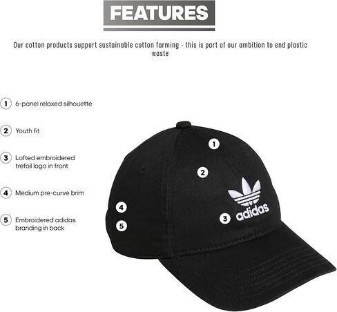 قبعة adidas Originals للأطفال للأولاد والبنات من القطن المغسول بمقاس مريح بشريط خلفي in Saudi Arabia