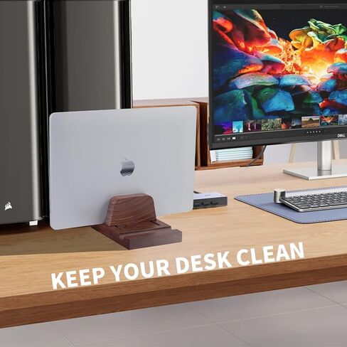 LOCDION Wooden Vertical Laptop Stand for Desk, Adjustable Laptop Holder Black Walnut Wood, Desktop Notebook Dock Space-Saving 2 in 1 for Tablets Or Cell Phones and All MacBook Pro Air, Mac, HP, Dell in Saudi Arabia