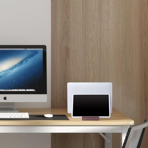 LOCDION Wooden Vertical Laptop Stand for Desk, Adjustable Laptop Holder Black Walnut Wood, Desktop Notebook Dock Space-Saving 2 in 1 for Tablets Or Cell Phones and All MacBook Pro Air, Mac, HP, Dell in Saudi Arabia