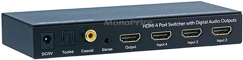 محول Monoprice Blackbird 4x1 HDMI 1.4 - HDCP 1.4، مع Toslink، المحور الرقمي ومستخرج الصوت التناظري، 1080p 60 هرتز، DAC وكابل الصوت - 1.5 قدم - أسود | قسط ستيريو ذكر إلى 2RCA ذكر 22AWG in Saudi Arabia