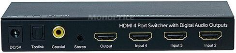 محول Monoprice Blackbird 4x1 HDMI 1.4 - HDCP 1.4، مع Toslink، المحور الرقمي ومستخرج الصوت التناظري، 1080p 60 هرتز، DAC وكابل الصوت - 1.5 قدم - أسود | قسط ستيريو ذكر إلى 2RCA ذكر 22AWG in Saudi Arabia