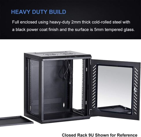 Kenuco جدار جبل رف خادم خزانة شبكة البيانات 19 بوصة رف شبكة الخادم مع قفل الباب الزجاجي 16 بوصة عميق (أسود 18U) in Kuwait