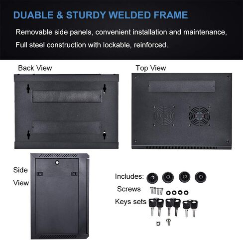 Kenuco جدار جبل رف خادم خزانة شبكة البيانات 19 بوصة رف شبكة الخادم مع قفل الباب الزجاجي 16 بوصة عميق (أسود 18U) in Kuwait