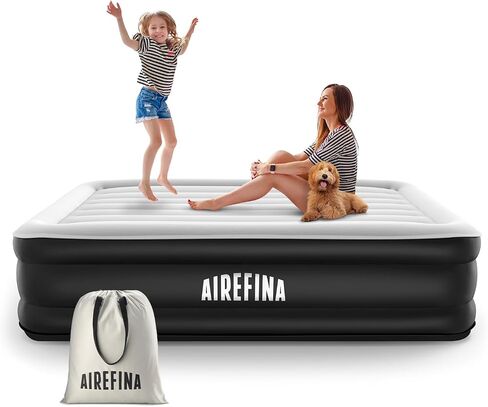 Airefina 18" Full Size Air Mattress with Built in Pump, Blow Up Mattress with Self Inflation, Durable, Portable & Flocked Top Inflatable Mattress,75x54x18in Airbed with Smooth Surface in Saudi Arabia