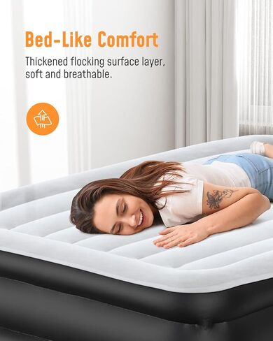 Airefina 18" Full Size Air Mattress with Built in Pump, Blow Up Mattress with Self Inflation, Durable, Portable & Flocked Top Inflatable Mattress,75x54x18in Airbed with Smooth Surface in Saudi Arabia