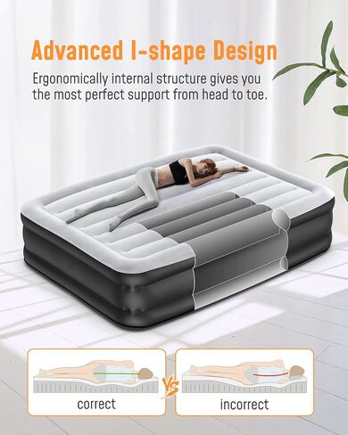 Airefina 18" Full Size Air Mattress with Built in Pump, Blow Up Mattress with Self Inflation, Durable, Portable & Flocked Top Inflatable Mattress,75x54x18in Airbed with Smooth Surface in Saudi Arabia