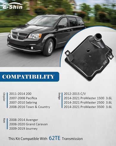 فلتر ناقل الحركة الأوتوماتيكي 62TE مع مجموعة حشية متوافقة مع كرايسلر تاون آند كانتري 200 دودج جراند كارافان أفينجر رام C/V بروماستر يستبدل # 68018555AA FT1240 58128 in Kuwait