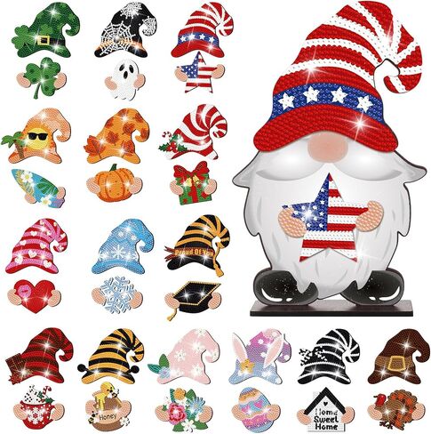 Juexica 32 Pcs Magnetic Diamond Painting Interchangeable Standing Posture Gnome Decor DIY Seasonal Gnome Sign Holiday Tiered Tray Decoration with Magnet Pieces for Home Office Desk (Classic) in Saudi Arabia