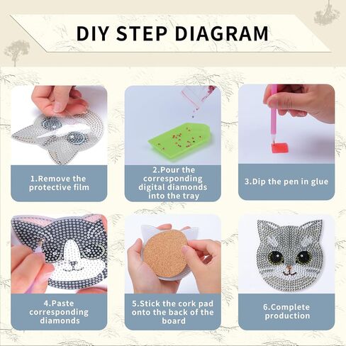 JTZHJIA Cat Diamond Painting Coaster Kits 8 Pieces, DIY Diamond Art Coaster Set with Holder, Diamond Art Coasters for Beginners Adults and Kids Art Craft Supplies in Saudi Arabia