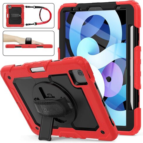 SEYMAC stock Case for iPad Air 5th/4th Generation/Pro 11 (4th/3rd/2nd) with Screen Protector Pen Holder, 360° Rotate Hand Strap/Stand Case for iPad Air 5th/4th Gen 10.9''/ Pro 11'' (Black) in Kuwait