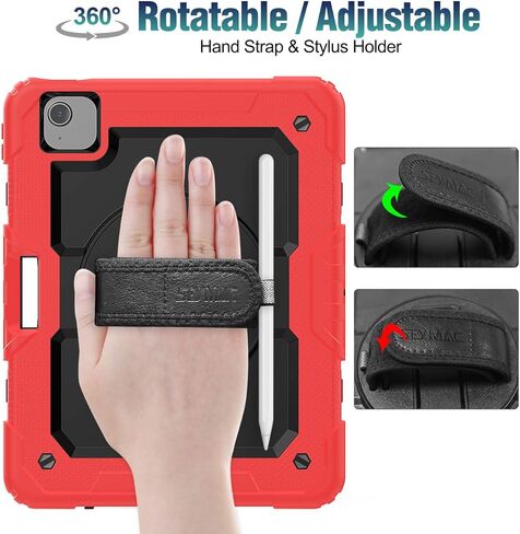 SEYMAC stock Case for iPad Air 5th/4th Generation/Pro 11 (4th/3rd/2nd) with Screen Protector Pen Holder, 360° Rotate Hand Strap/Stand Case for iPad Air 5th/4th Gen 10.9''/ Pro 11'' (Black) in Kuwait