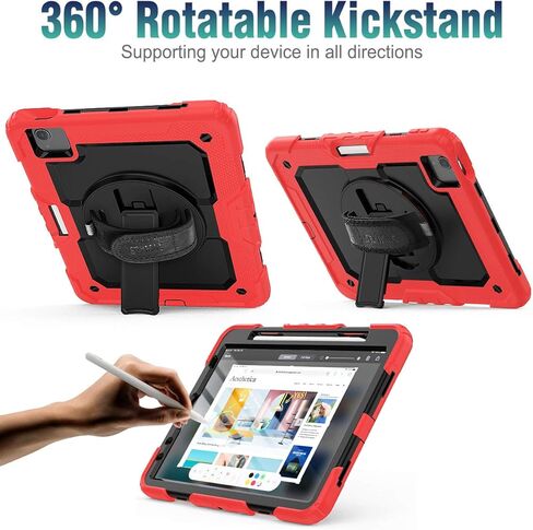 SEYMAC stock Case for iPad Air 5th/4th Generation/Pro 11 (4th/3rd/2nd) with Screen Protector Pen Holder, 360° Rotate Hand Strap/Stand Case for iPad Air 5th/4th Gen 10.9''/ Pro 11'' (Black) in Kuwait