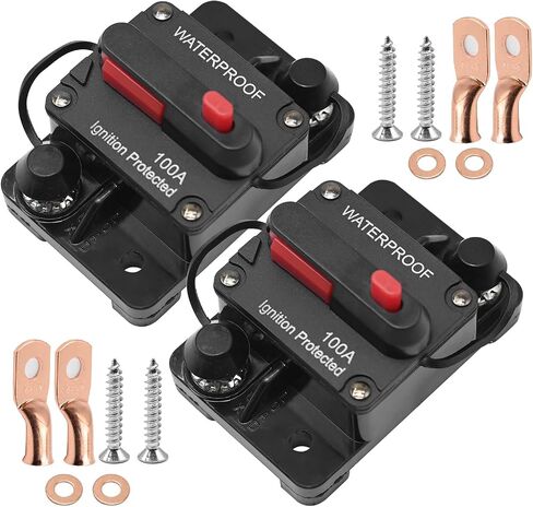 2 Pack 100A Circuit Breaker 12V-48V, DC 12V Circuit Breaker 100A Inline with Manual Reset Waterproof Replacement for Ocean Boats, Towing, Fishing, Cars, RV, ATV Audio in Saudi Arabia