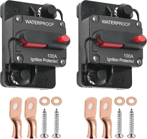 2 Pack 100A Circuit Breaker 12V-48V, DC 12V Circuit Breaker 100A Inline with Manual Reset Waterproof Replacement for Ocean Boats, Towing, Fishing, Cars, RV, ATV Audio in Saudi Arabia