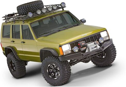 Bushwacker Jeep Flat Style مشاعل أمامية وخلفية | مجموعة مكونة من 4 قطع، أسود، لمسة نهائية مزخرفة | 10922-07 | يناسب 1984-2001 جيب شيروكي in Kuwait