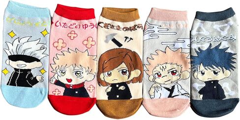 جوارب SanCak Fushiguro Megumi Itadori Yuuji Kugisaki Nobara Gojou Satoru جوارب منخفضة القطع بتصميم رسوم متحركة لطيفة مكونة من 5 أزواج in Kuwait