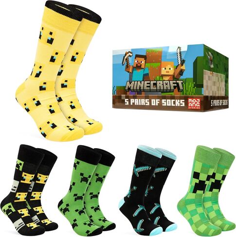 Minecraft Mens Socks Pack of 5 Calf Socks for Men Teenagers - Soft Breathable Work Sports Casual Size 7-10 Gifts for Him in Saudi Arabia
