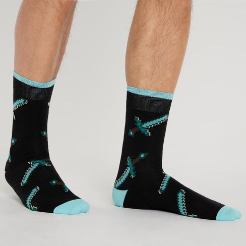 Minecraft Mens Socks Pack of 5 Calf Socks for Men Teenagers - Soft Breathable Work Sports Casual Size 7-10 Gifts for Him in Saudi Arabia