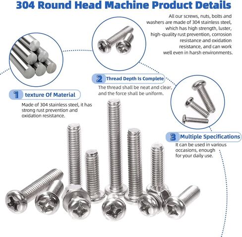 Glarks 336Pcs M6 Metric 304 Stainless Steel Phillips Round Head Machine Screws, Hex Socket Head Cap Screws, Hex Head Screw Bolts and Hex Nuts with Flat Washers Lock Washers Assortment Kit in Saudi Arabia