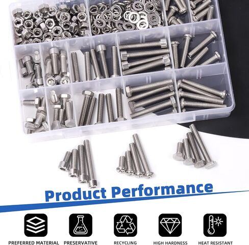 Glarks 336Pcs M6 Metric 304 Stainless Steel Phillips Round Head Machine Screws, Hex Socket Head Cap Screws, Hex Head Screw Bolts and Hex Nuts with Flat Washers Lock Washers Assortment Kit in Saudi Arabia
