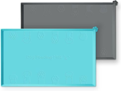 2 Pack Upgraded Silicone Dog Food Mats, Waterproof Pet Feeding Mat Holder Cover for Dogs with Extra Tall Raised Edges- Black Gray/Senior Gray in Saudi Arabia