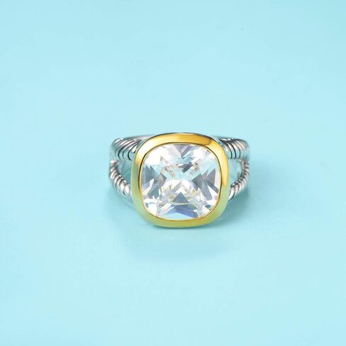 JEWEL Twisted Cable Wire Two Tone Cusion Cut CZ Statement Ring Designer Inspired Fashion Love Antique Women Jewelry Gift in Kuwait