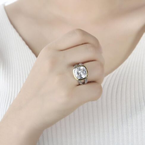 JEWEL Twisted Cable Wire Two Tone Cusion Cut CZ Statement Ring Designer Inspired Fashion Love Antique Women Jewelry Gift in Kuwait