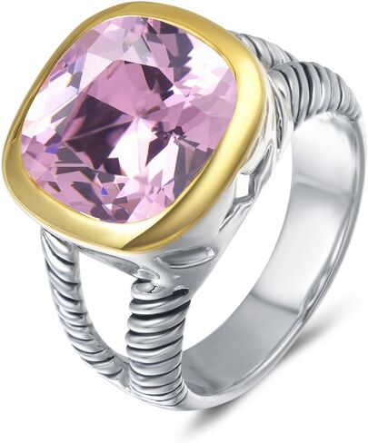 JEWEL Twisted Cable Wire Two Tone Cusion Cut CZ Statement Ring Designer Inspired Fashion Love Antique Women Jewelry Gift in Kuwait
