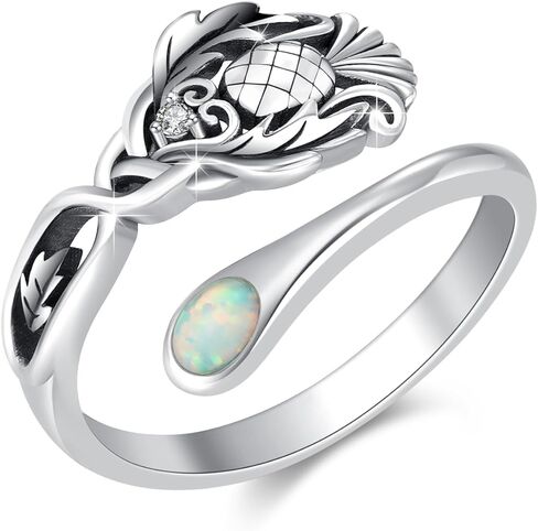 ECHOOY خاتم الشوك الاسكتلندي 925 الفضة الاسترليني حلقة ملعقة الشوك الاسكتلندي مع حلقة مفتوحة أوبال حلقة إبهام قابلة للتعديل هدية مجوهرات الشوك الاسكتلندي للنساء والرجال مقاس 8 in Kuwait