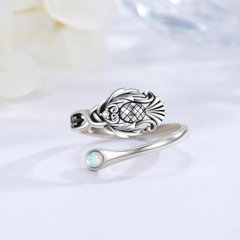 ECHOOY خاتم الشوك الاسكتلندي 925 الفضة الاسترليني حلقة ملعقة الشوك الاسكتلندي مع حلقة مفتوحة أوبال حلقة إبهام قابلة للتعديل هدية مجوهرات الشوك الاسكتلندي للنساء والرجال مقاس 8 in Kuwait