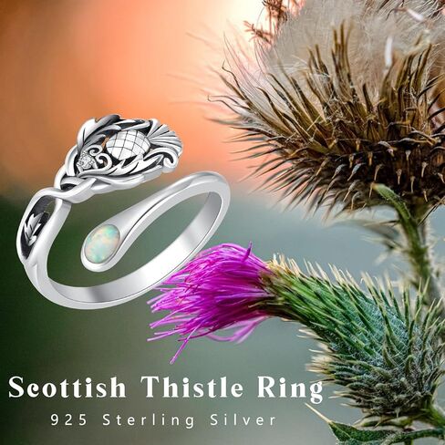 ECHOOY خاتم الشوك الاسكتلندي 925 الفضة الاسترليني حلقة ملعقة الشوك الاسكتلندي مع حلقة مفتوحة أوبال حلقة إبهام قابلة للتعديل هدية مجوهرات الشوك الاسكتلندي للنساء والرجال مقاس 8 in Kuwait