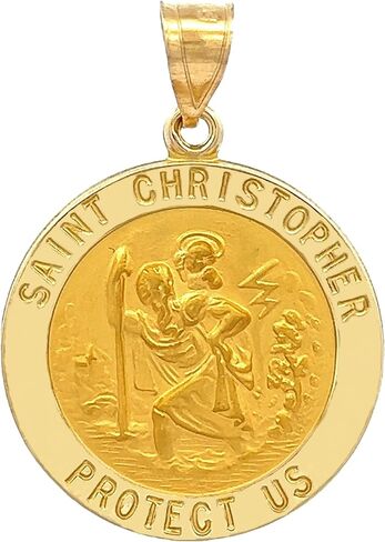 14 ك الذهب الأصفر والذهب الأبيض المصقول قلادة سانت كريستوفر الميداليات in Kuwait
