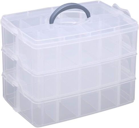 LZYMSZ 3-Tier 9.8 x 6.50 x 7.09 in Adjustable Stackable Compartment Slot Plastic Storage Box, Snap-Lock Clear Container Box for Storing Toy Jewelry Accessory(M) in Saudi Arabia