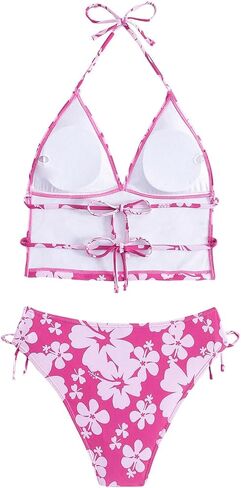 Floerns Women's 2 Piece Floral Print Halter Tie Back Crop Top and Bottoms Bikini Set in Saudi Arabia