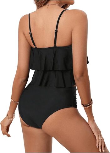 Milumia Women's 2 Piece Tiered Ruffle Tankini Swimsuits Cami Top High Waisted Bathing Suits in Saudi Arabia