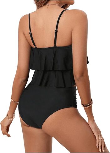 Milumia Women's 2 Piece Tiered Ruffle Tankini Swimsuits Cami Top High Waisted Bathing Suits in Saudi Arabia