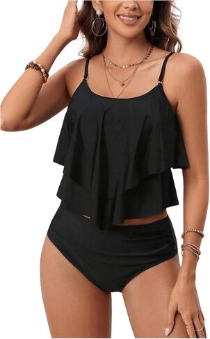 Milumia Women's 2 Piece Tiered Ruffle Tankini Swimsuits Cami Top High Waisted Bathing Suits in Saudi Arabia
