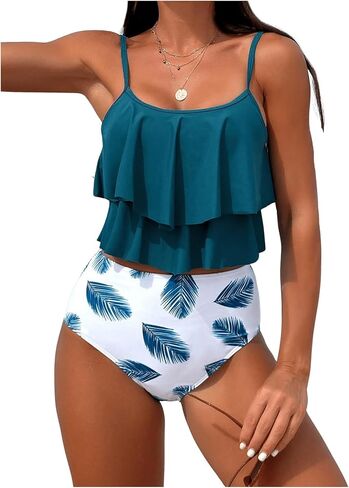 Milumia Women's 2 Piece Tiered Ruffle Tankini Swimsuits Cami Top High Waisted Bathing Suits in Saudi Arabia