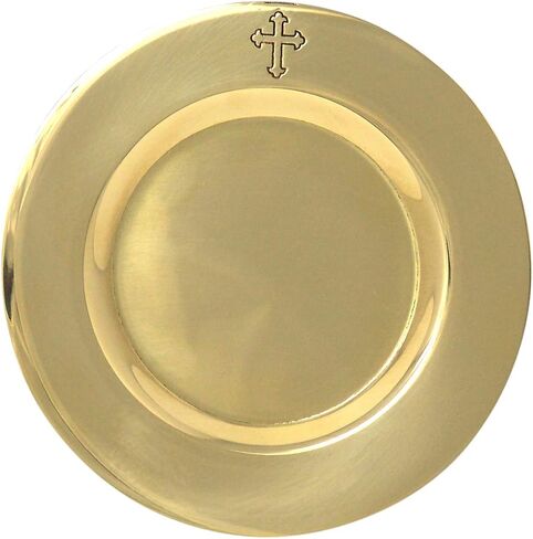 Engraved Fleur De Lis Cross on 4 1/2 Inch Polished Brass Communion Paten Well in Saudi Arabia