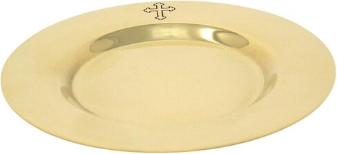 Engraved Fleur De Lis Cross on 4 1/2 Inch Polished Brass Communion Paten Well in Saudi Arabia