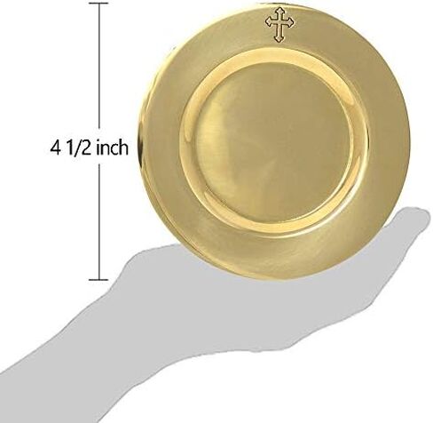 Engraved Fleur De Lis Cross on 4 1/2 Inch Polished Brass Communion Paten Well in Saudi Arabia