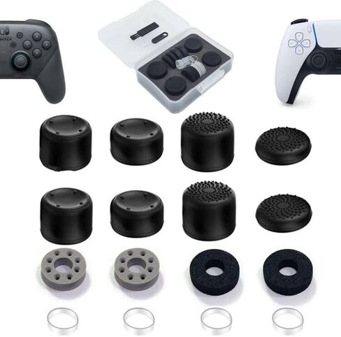 FPS Thumb Grip Gamepad مرتفعة مضادة للانزلاق عصا الإبهام غطاء عصا التحكم لـ PS5/4، حلقات Switch Pro Con-Precision، حلقات المساعدة، حقيبة تخزين (16 قطعة) (pn025) in Kuwait