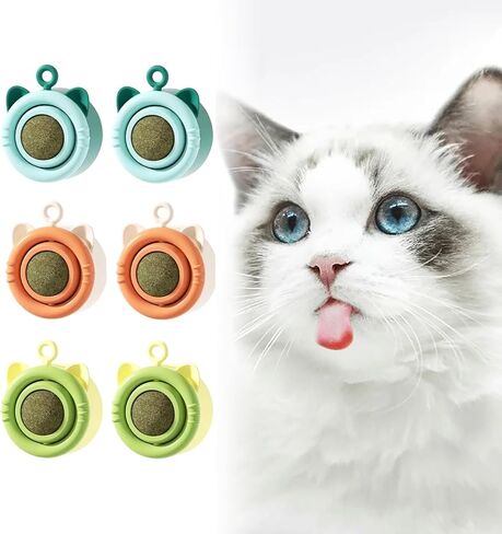Catnip Balls, Interactive Cat Toys, 360° Rotating Catnip Treats with Storage Lid, Effective for Cleaning Teeth and Enhancing Cat's Excitement (6 PCS) in Saudi Arabia
